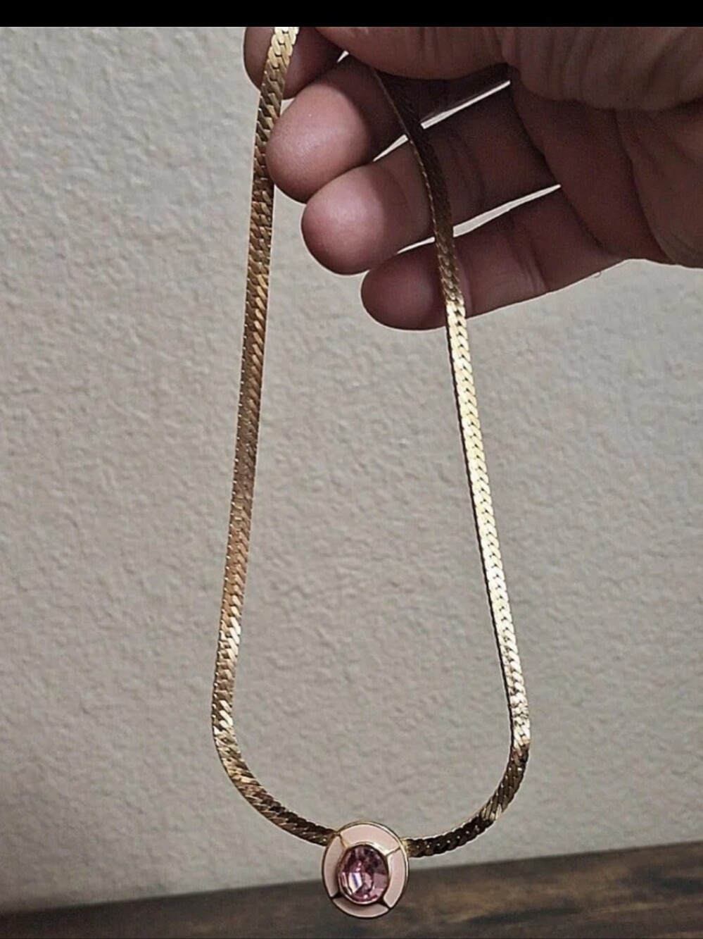Beautiful Vintage 1970s Trifari Pink Crystal & Pink Enamel Gold Tone Necklace